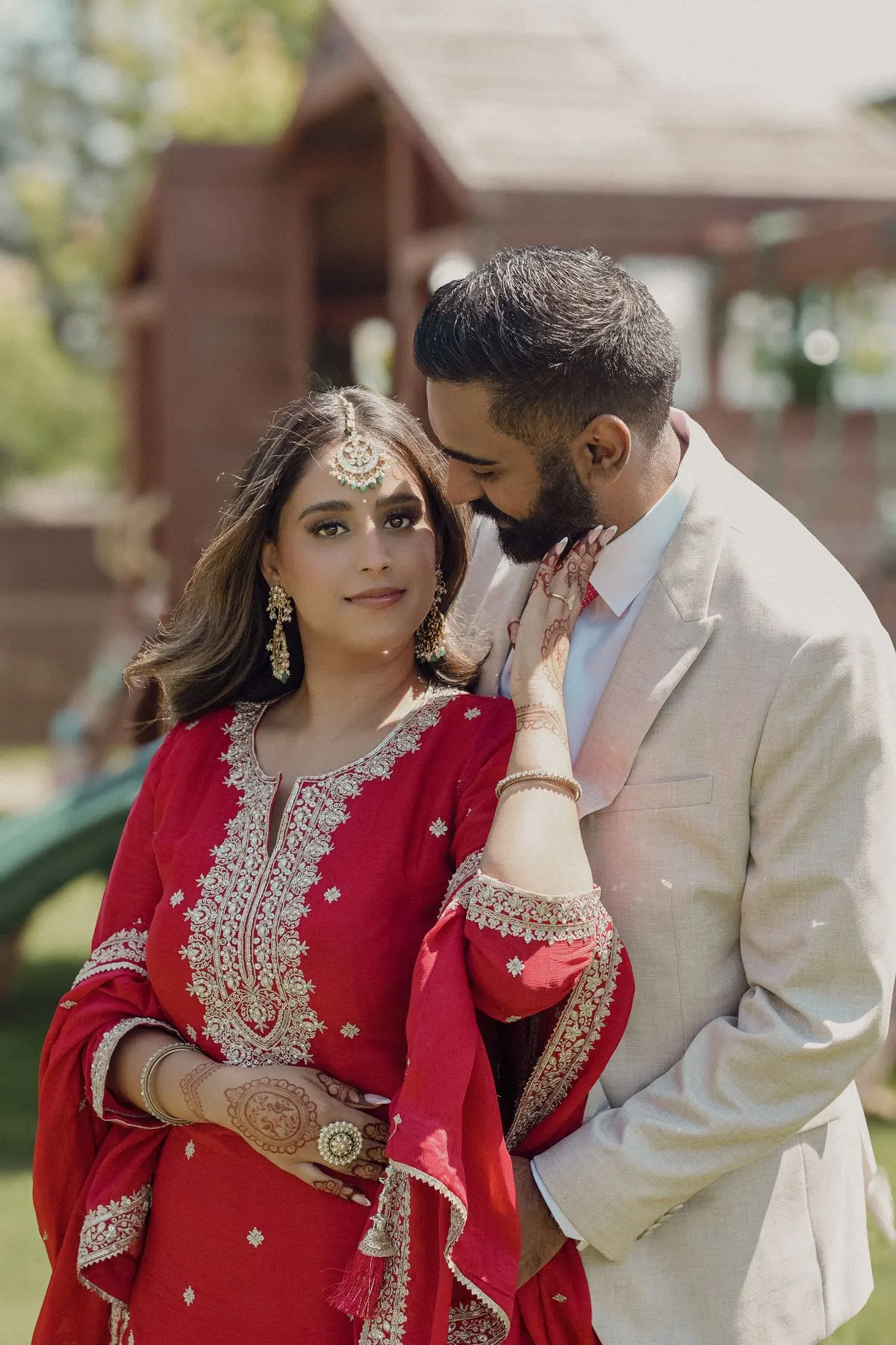 An outdoor Indian wedding portrait